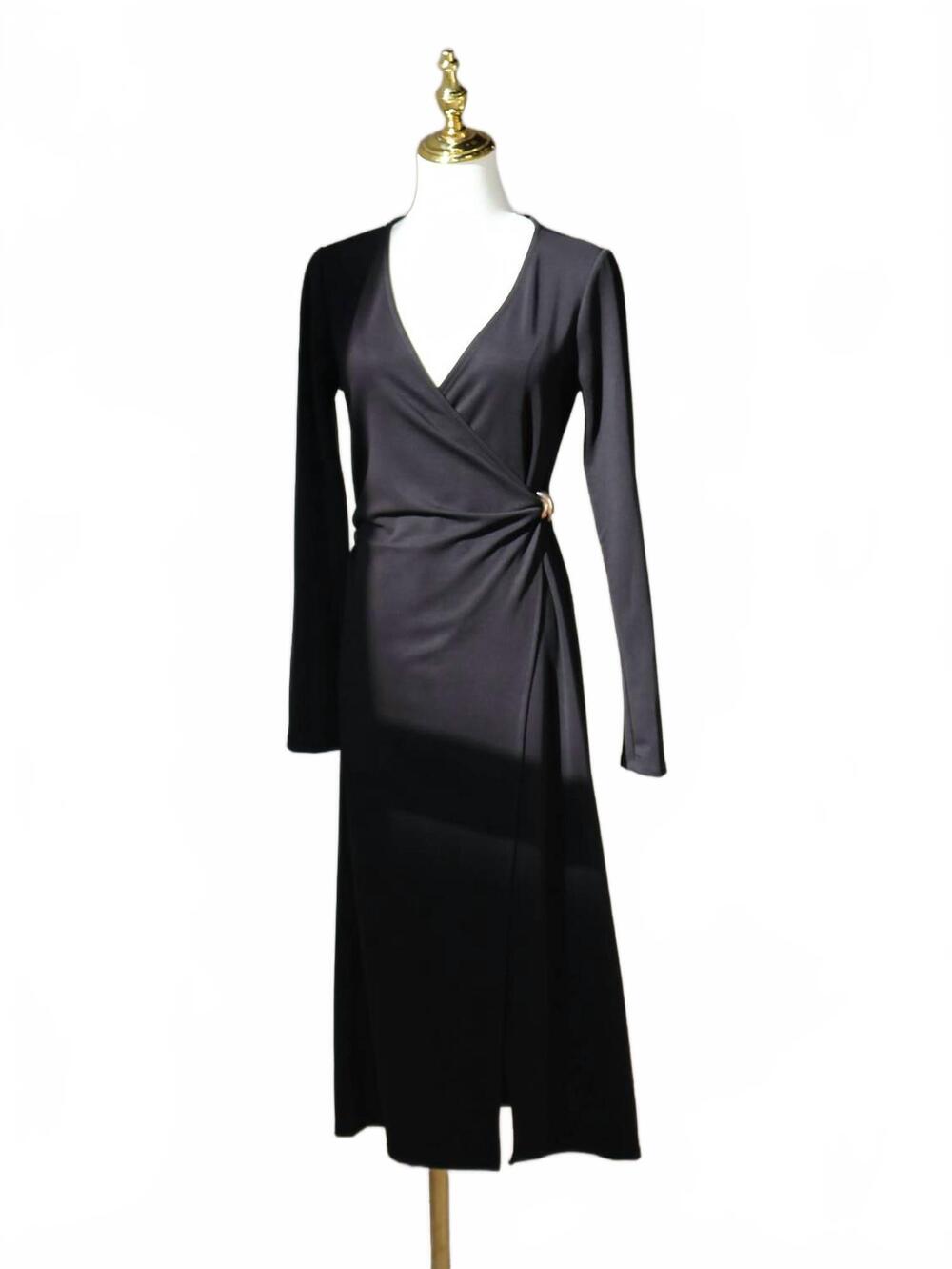 NEW SUNDAY EDITION women's surplice v-neck midi dress in black